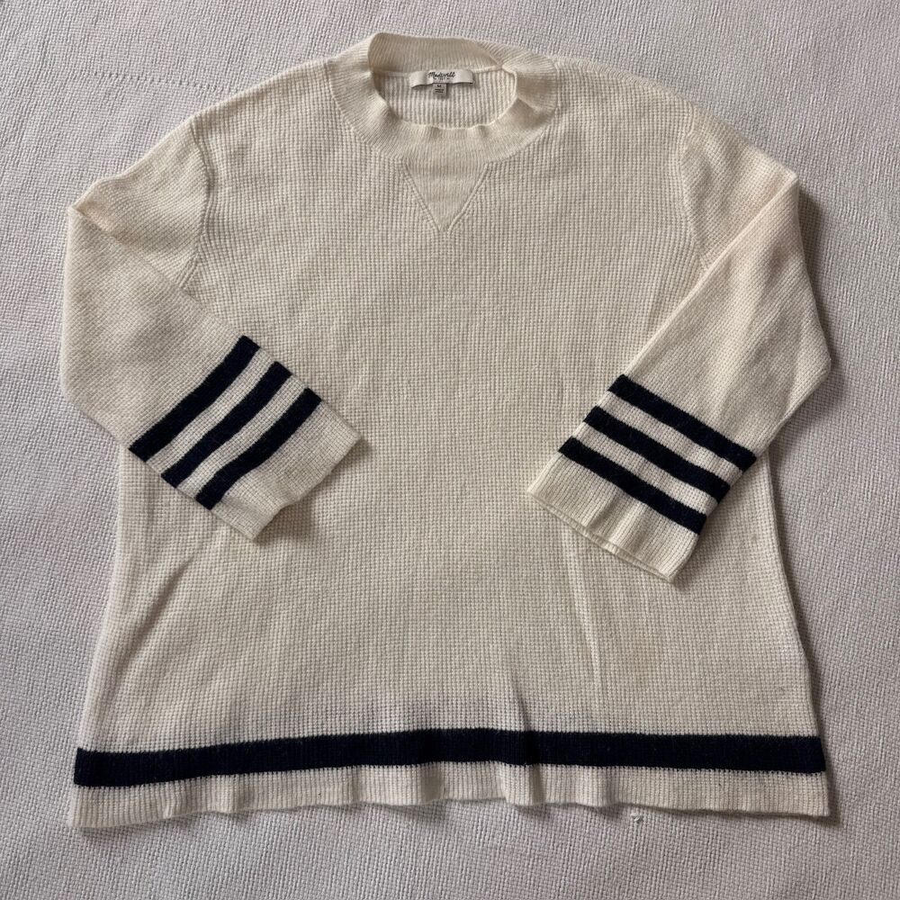 Madewell 1937 Cream and Black Striped Sleeve Sweater